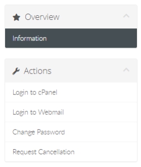 Log into cPanel in Actions Menu