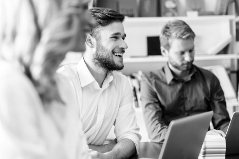 Person smiling at meeting