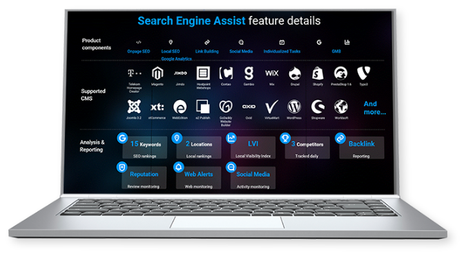 Laptop with search engine assist icons on screen