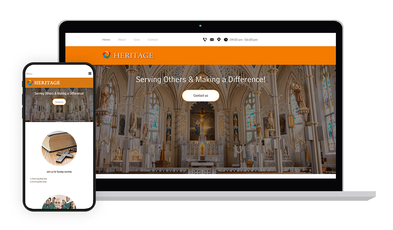 Church website design on mobile and tablet